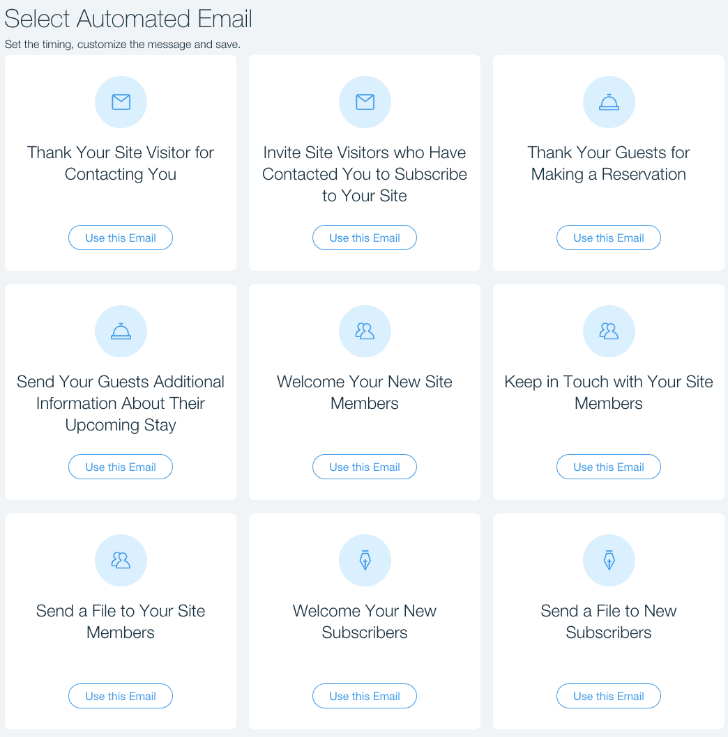 WIX Automated Email Options